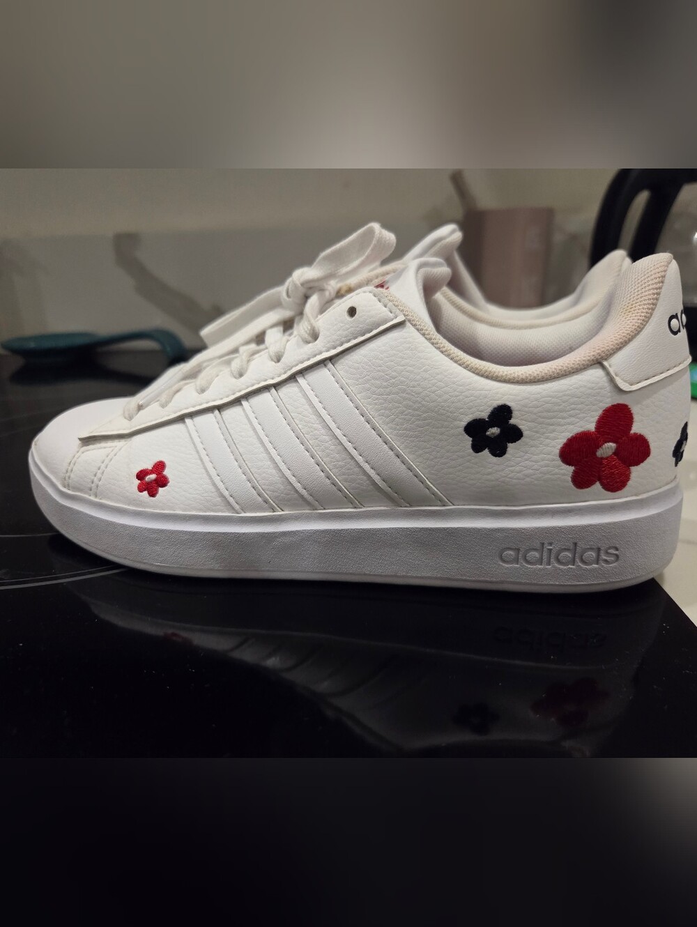 adidas Women’s Advantage White Sneakers Floral Accents